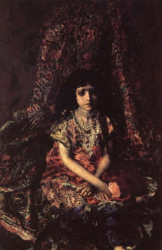 Mikhail Vrubel Girl Against a perslan carpet Spain oil painting art